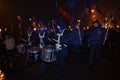 Ukrainian far-rightists marching through Kiev in a torchlight procession to celebrate the birthday of great Ukrainian nationalists Royalty Free Stock Photo
