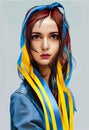 Ukrainian fashion model with blue and yellow ribbons. Digital illustration Royalty Free Stock Photo