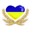 Ukrainian flag - heart shape with ears of wheat, the national symbol of Ukraine.Vector illustration Royalty Free Stock Photo