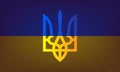 Ukrainian flag with the national emblem of the country trident. Ukraine coat of arms on a dark background. Vector