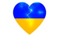 Ukrainian flag in the shape of a heart with light, sparks or explosion isolated on white background. Concept vector Royalty Free Stock Photo