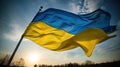 Ukrainian flag waving in the wind against the blue sky. Generative AI Royalty Free Stock Photo