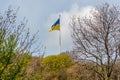 Ukrainian flag waving in the wind against the sky Royalty Free Stock Photo