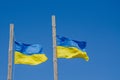 Ukrainian national official flag on blue sky background Royalty Free Stock Photo