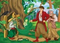 Ukrainian folk tale about sorcerer Oh. Children`s fabulous illustration, suitable for puzzles and decorations. Fairy forest.
