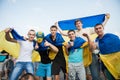 Ukrainian football fans with a Ukrainian flags