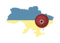 Map of Ukraine with Red Poppy flower Yellow Blue Ukrainian flag Royalty Free Stock Photo