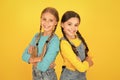 Ukrainian kids. Children ukrainian young generation. Celebrate national holiday. Patriotism concept. Girls with blue and