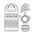 Ukrainian loaf, towel, jug, wheat, text independent Ukraine. A set of elements of Ukrainian symbols