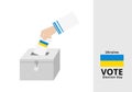 Ukrainian man voter dropping ballots in the election box with national flag vector Royalty Free Stock Photo