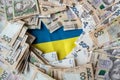 Ukrainian Money on national flag blue yellow, finance conccept