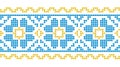 Ukrainian mosaic, pixel art pattern. Tile flower ornament in yellow and blue colors on white background. Ukrainian Royalty Free Stock Photo