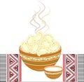 Ukrainian national dish. Vareniki with cottage cheese, potatoes, meat, dumplings . Decoration of the festive table. On an