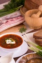 Ukrainian national dish vegetable soup - borsch Royalty Free Stock Photo