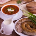 Ukrainian national dish vegetable soup - borsch Royalty Free Stock Photo