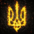 Ukrainian national emblem trident concept. Realistic lava flame tryzub