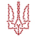 Ukrainian national symbol coat of arms trident flower stylized as vyshyvanka. STOP WAR in Ukraine. Vector illustration