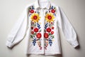 Ukrainian National Womens Shirt Embroidery On White Background. Generative AI