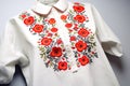 Ukrainian National Womens Shirt Embroidery On White Background. Generative AI