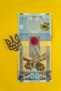 Ukrainian new money. Twenty hryvnia collection banknote of the national bank. Souvenir. Ukraine, Kyiv - May 20, 2023.