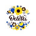 Ukrainian Odesa Vector Lettering illustration with floral ornament