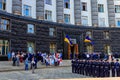 Ukrainian officials, ministers and police officers near the Building of Cabinet of Ministers during celebration of Day of State