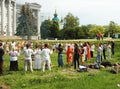 Ukrainian pagan people are praying to Perun,god of Thunder ,Kiev,Ukraine