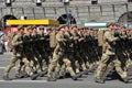 Ukrainian paratroopers marching at the military parade