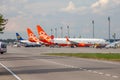 Ukrainian passenger plane SkyUp Boeing 737-800 UR-SQL. Airport apron planes. Aircraft on runway. Airplane arrives Royalty Free Stock Photo