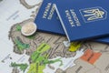 Ukrainian passports on the map of Europe