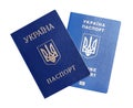 Ukrainian passports on white background. International relationships