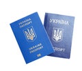 Ukrainian passports on white background. International relationships