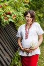 Ukrainian pregnant woman in traditional embroidered shirt Royalty Free Stock Photo