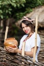 Ukrainian pregnant woman in traditional embroidered shirt Royalty Free Stock Photo