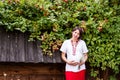 Ukrainian pregnant woman in traditional embroidered shirt Royalty Free Stock Photo