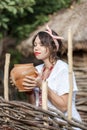 Ukrainian pregnant woman in traditional embroidered shirt Royalty Free Stock Photo