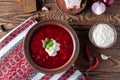 Ukrainian red borscht with beetroot tomato and garlic