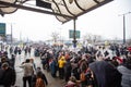 Ukrainian refugees on Lviv railway station waiting for train to escape to Europe