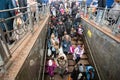 Ukrainian refugees from Mariupol on Lviv railway station waiting for train to escape to Europe Royalty Free Stock Photo