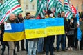 Ukrainian refugees participate in the European public protest against the Russian military invasion
