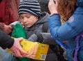 Ukrainian refugees receiving food