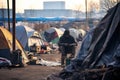 Ukrainian refugees on the streets of Kiev. Refugees are arriving constantly to Ukraine on their way to Germany, homeless and in