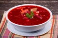 Ukrainian and russian national food - red beet soup, borscht . Royalty Free Stock Photo