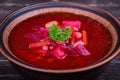 Ukrainian and russian national food - red beet soup, borscht . Royalty Free Stock Photo