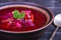 Ukrainian and russian national food - red beet soup, borscht Royalty Free Stock Photo