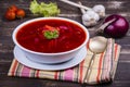 Ukrainian and russian national food - red beet soup, borscht Royalty Free Stock Photo