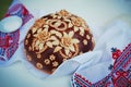 Ukrainian and Russian traditional folk bread for festive accusations Royalty Free Stock Photo