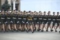 Ukrainian servicewomen march during a final rehearsal for the Independence Day military parade in central Kyiv, Ukraine