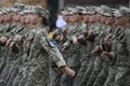 Ukrainian servicewomen march during a final rehearsal for the Independence Day military parade in central Kyiv, Ukraine