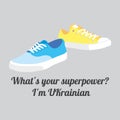 Ukrainian simple shoes in blue yellow colors with motto